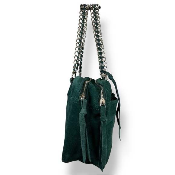 Green Suede Shoulder Bag | Y2K Silver | Soft Suede Leather - Picture 3 of 7